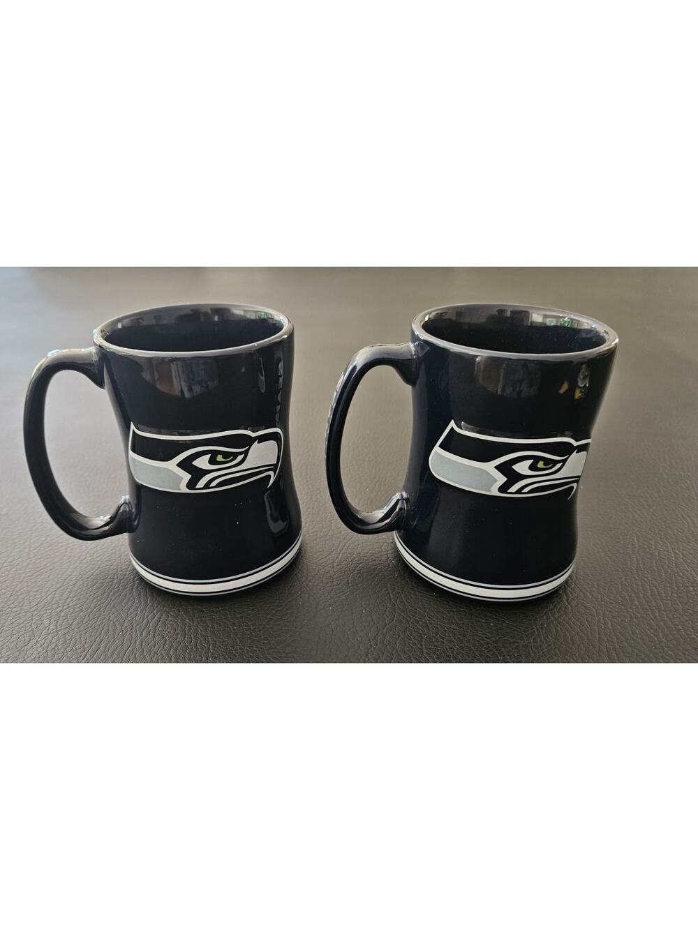 2-Seattle Seahawks Coffee Cup Mug 16 oz Ceramic Sculpted Style NFL Official 2015